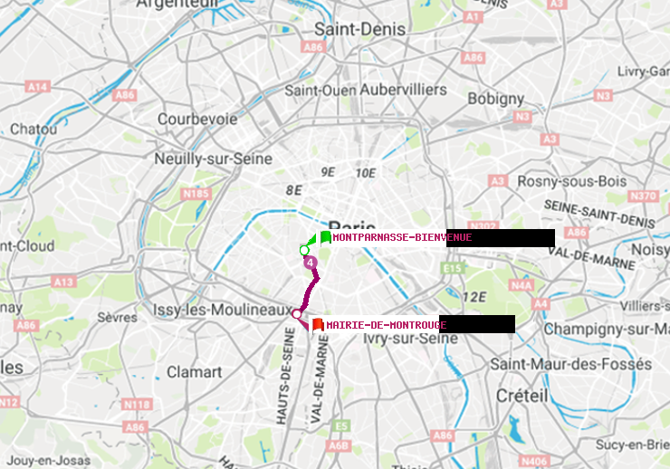 plan itinéraire ratp de Montparnasse-Bienvenue à Mairie de Montrouge