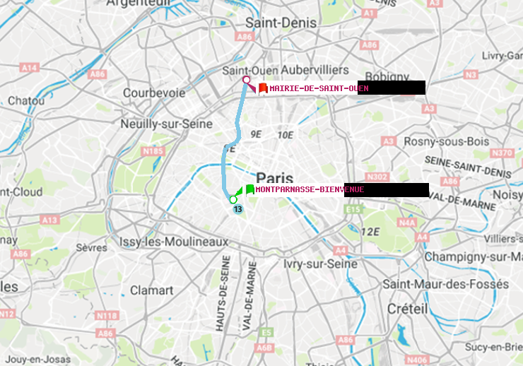 plan itinéraire ratp de Montparnasse-Bienvenue à Mairie de Saint-Ouen