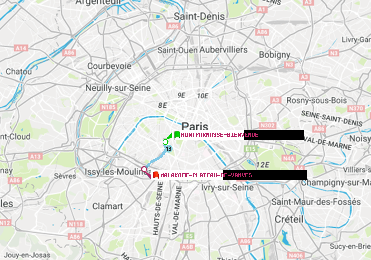 plan itinéraire ratp de Montparnasse-Bienvenue à Malakoff-Plateau de Vanves