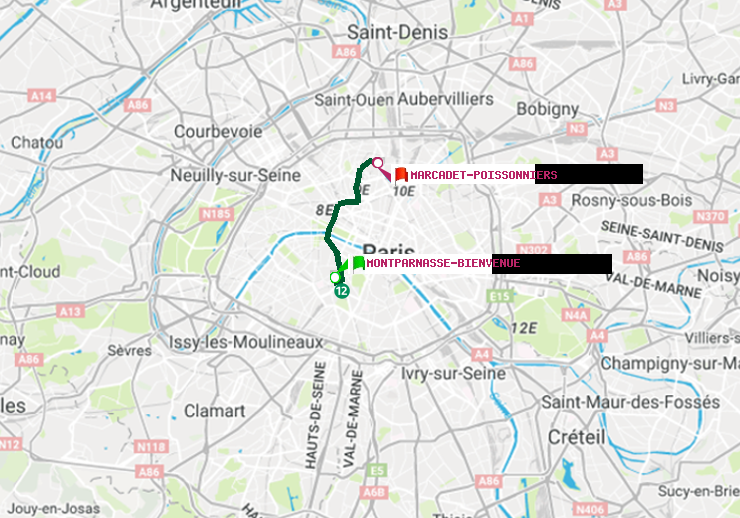plan itinéraire ratp de Montparnasse-Bienvenue à Marcadet-Poissonniers