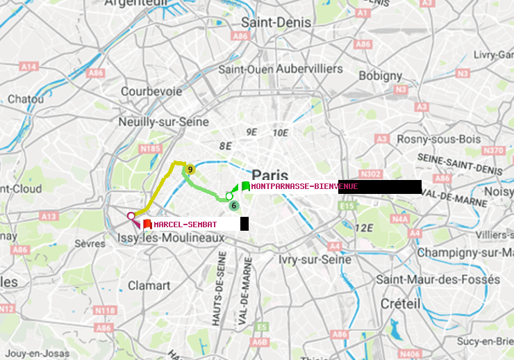 plan itinéraire ratp de Montparnasse-Bienvenue à Marcel Sembat