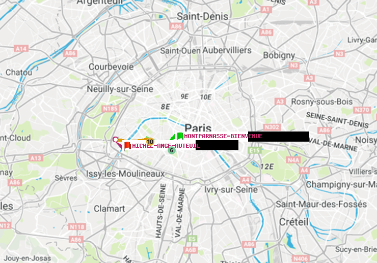 plan itinéraire ratp de Montparnasse-Bienvenue à Michel-Ange-Auteuil