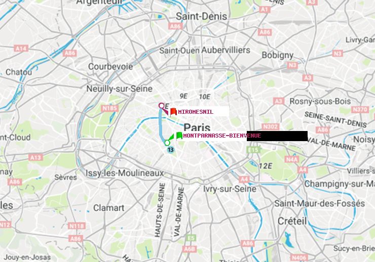 plan itinéraire ratp de Montparnasse-Bienvenue à Miromesnil