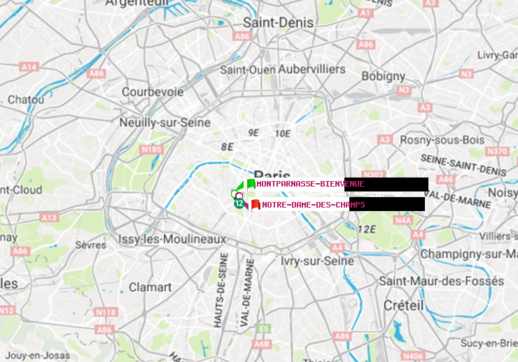 plan itinéraire ratp de Montparnasse-Bienvenue à Notre-Dame des Champs