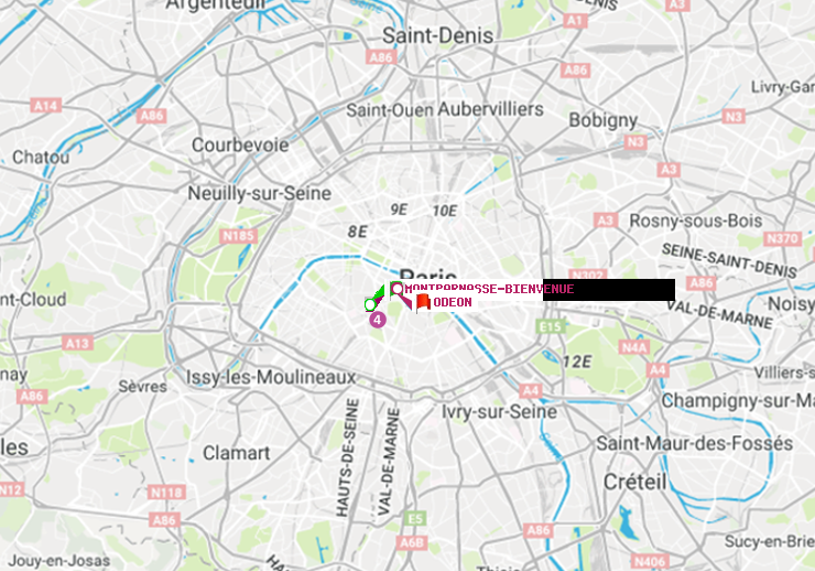 plan itinéraire ratp de Montparnasse-Bienvenue à Odéon