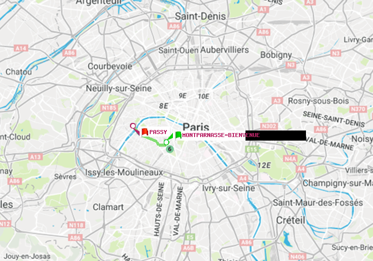 plan itinéraire ratp de Montparnasse-Bienvenue à Passy