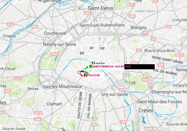 plan itinéraire ratp de Montparnasse-Bienvenue à Pasteur