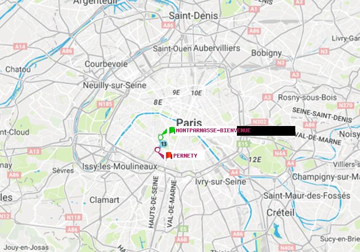 plan itinéraire ratp de Montparnasse-Bienvenue à Pernety