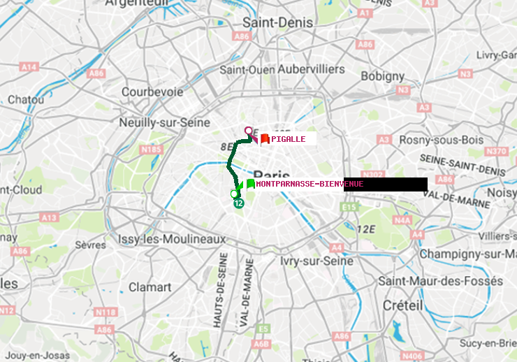 plan itinéraire ratp de Montparnasse-Bienvenue à Pigalle