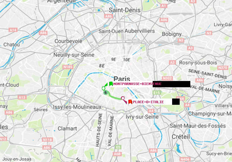 plan itinéraire ratp de Montparnasse-Bienvenue à Place d