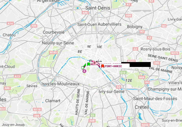 plan itinéraire ratp de Montparnasse-Bienvenue à Pont Marie (Cité des Arts)