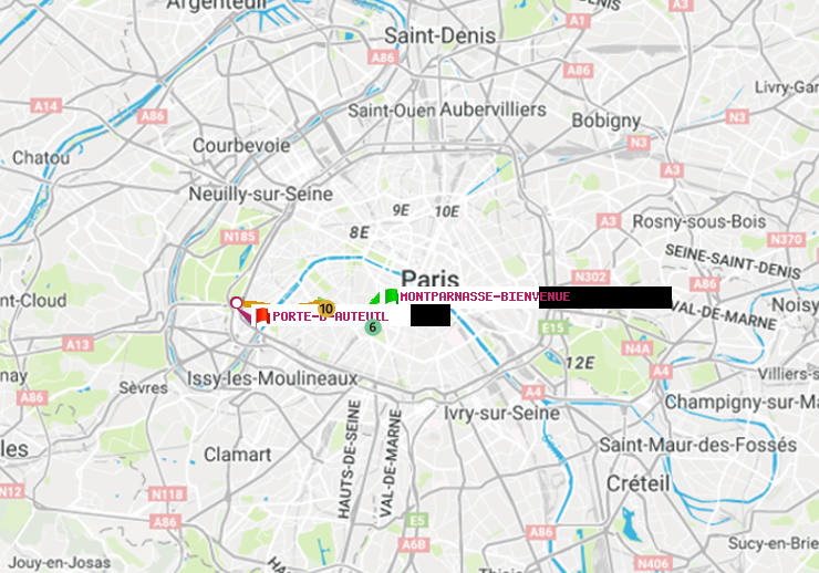 plan itinéraire ratp de Montparnasse-Bienvenue à Porte d
