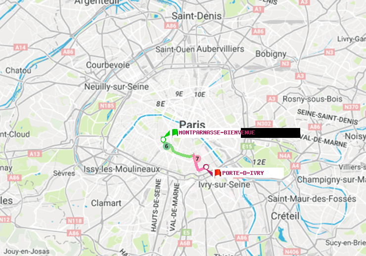 plan itinéraire ratp de Montparnasse-Bienvenue à Porte d