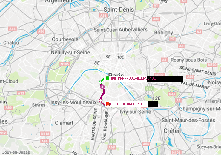 plan itinéraire ratp de Montparnasse-Bienvenue à Porte d