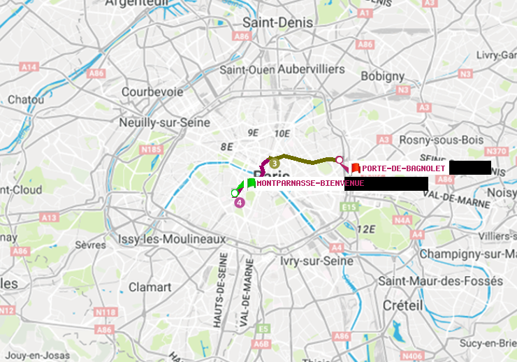 plan itinéraire ratp de Montparnasse-Bienvenue à Porte de Bagnolet