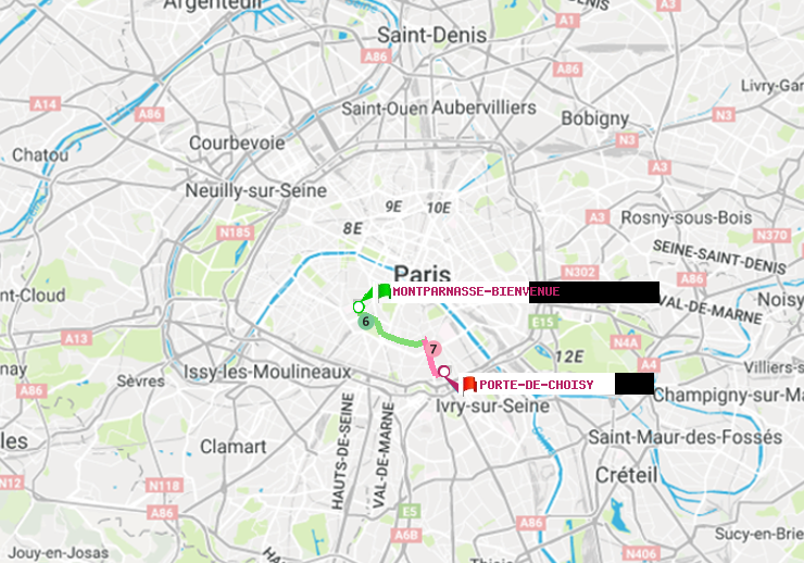 plan itinéraire ratp de Montparnasse-Bienvenue à Porte de Choisy