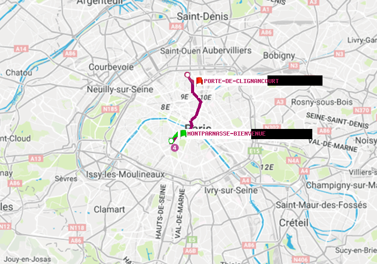 plan itinéraire ratp de Montparnasse-Bienvenue à Porte de Clignancourt