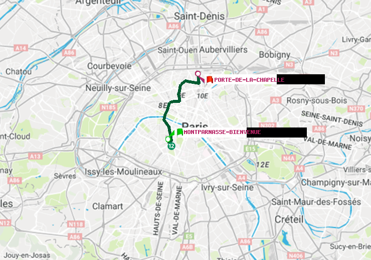 plan itinéraire ratp de Montparnasse-Bienvenue à Porte de la Chapelle