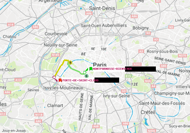 plan itinéraire ratp de Montparnasse-Bienvenue à Porte de Saint-Cloud