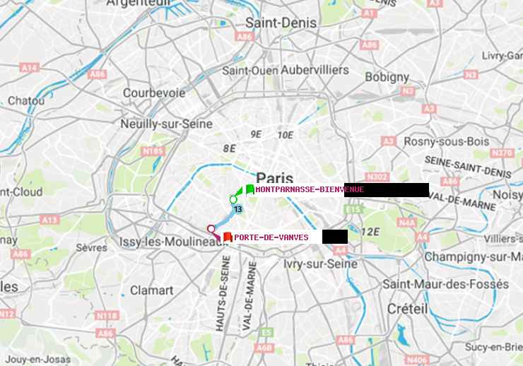 plan itinéraire ratp de Montparnasse-Bienvenue à Porte de Vanves