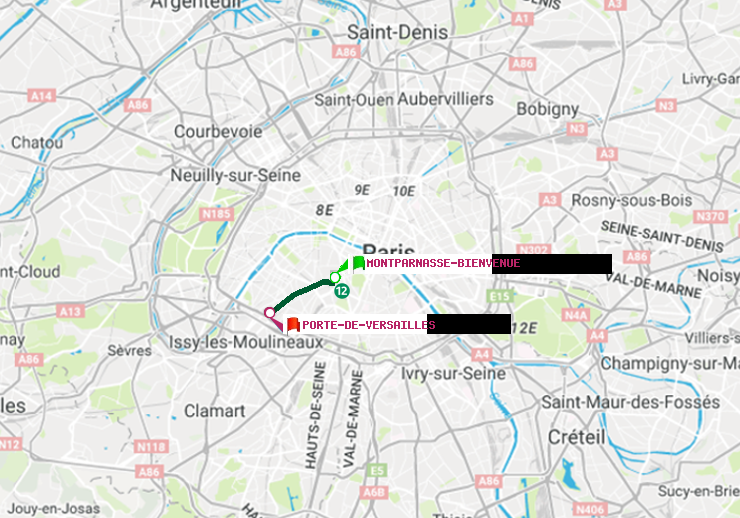 plan itinéraire ratp de Montparnasse-Bienvenue à Porte de Versailles