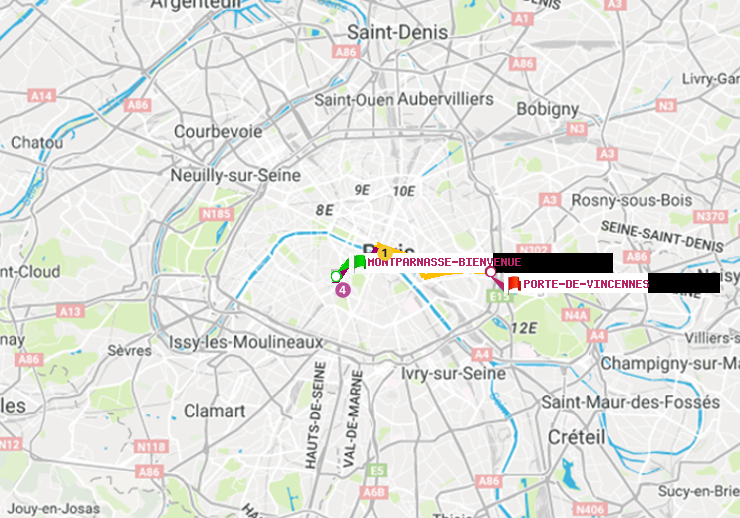 plan itinéraire ratp de Montparnasse-Bienvenue à Porte de Vincennes