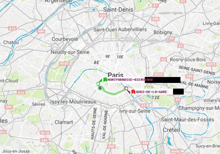 plan itinéraire ratp de Montparnasse-Bienvenue à Quai de la Gare