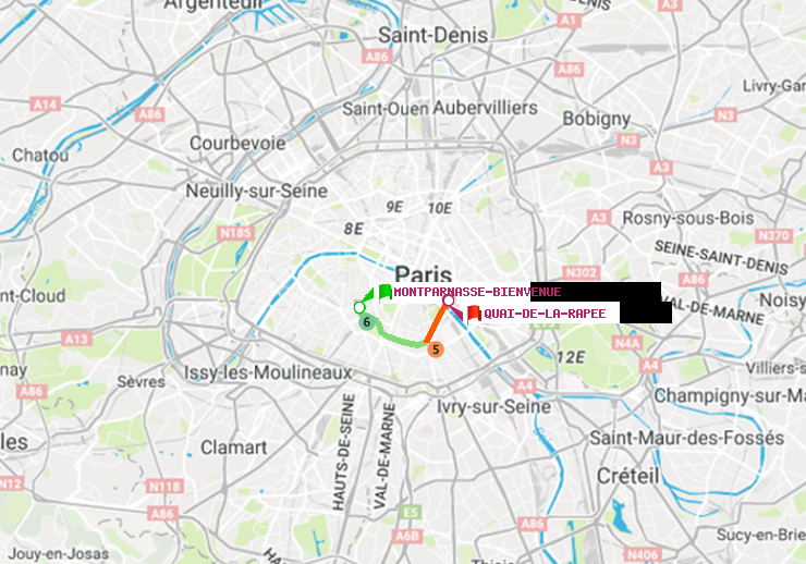plan itinéraire ratp de Montparnasse-Bienvenue à Quai de la Rapée