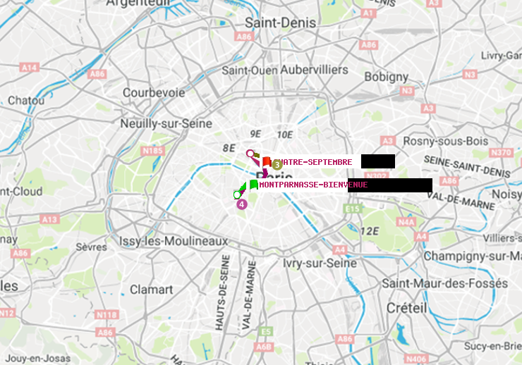 plan itinéraire ratp de Montparnasse-Bienvenue à Quatre Septembre