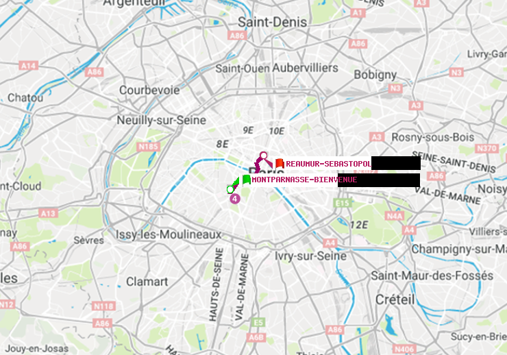 plan itinéraire ratp de Montparnasse-Bienvenue à Réaumur-Sébastopol