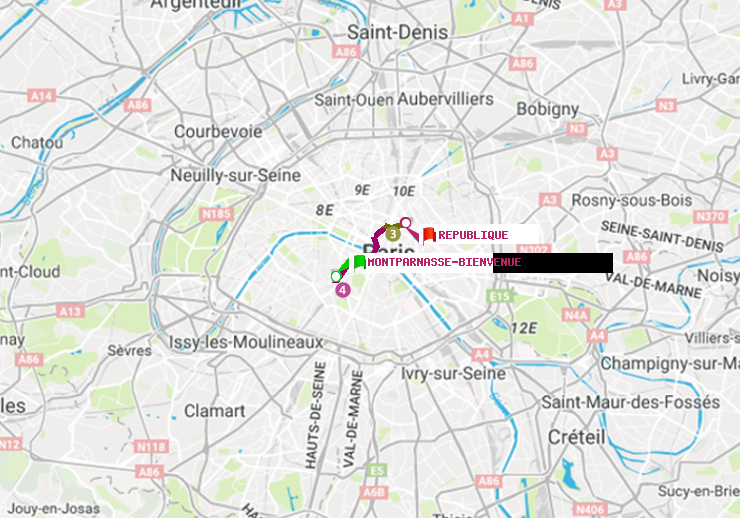 plan itinéraire ratp de Montparnasse-Bienvenue à République