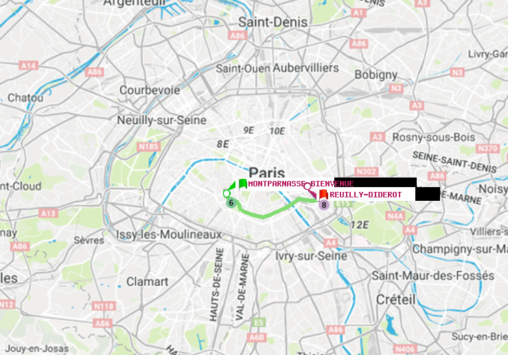 plan itinéraire ratp de Montparnasse-Bienvenue à Reuilly-Diderot