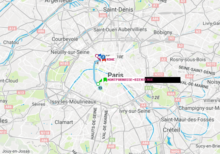 plan itinéraire ratp de Montparnasse-Bienvenue à Rome