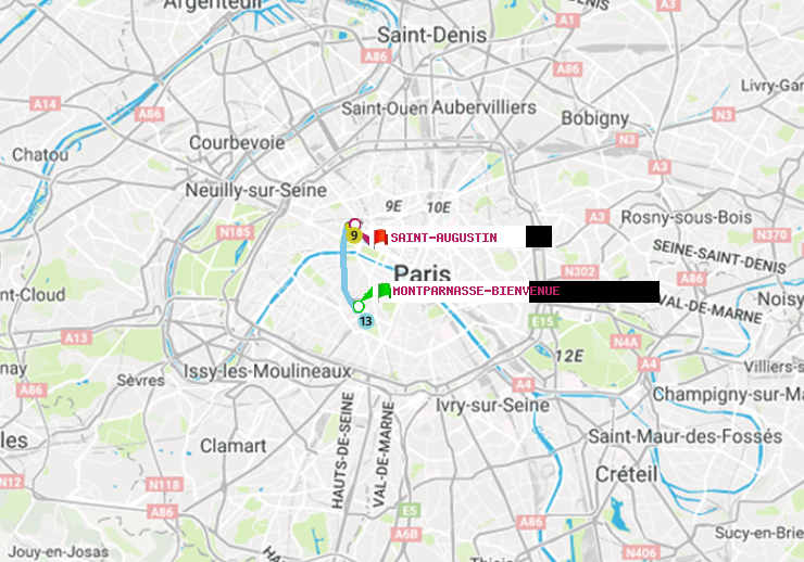 plan itinéraire ratp de Montparnasse-Bienvenue à Saint-Augustin