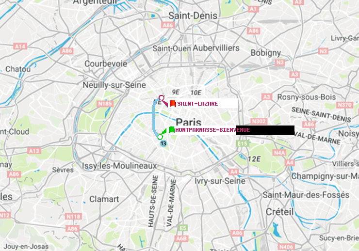 plan itinéraire ratp de Montparnasse-Bienvenue à Saint-Lazare