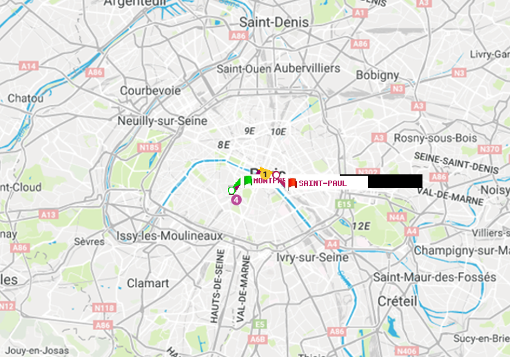 plan itinéraire ratp de Montparnasse-Bienvenue à Saint-Paul (Le Marais)