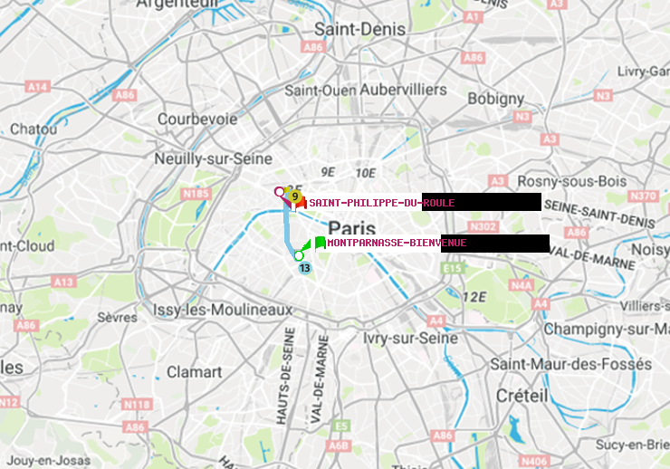 plan itinéraire ratp de Montparnasse-Bienvenue à Saint-Philippe du Roule