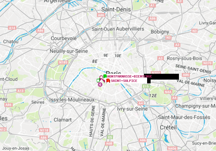 plan itinéraire ratp de Montparnasse-Bienvenue à Saint-Sulpice
