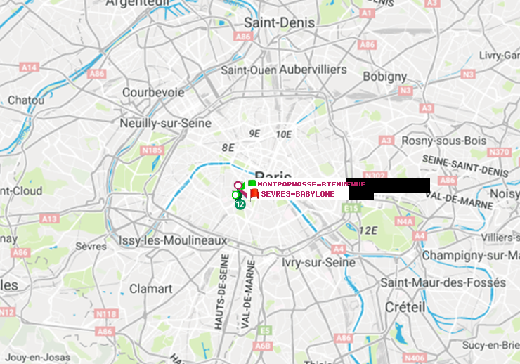 plan itinéraire ratp de Montparnasse-Bienvenue à Sèvres-Babylone
