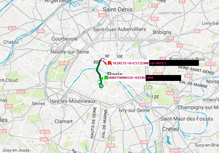 plan itinéraire ratp de Montparnasse-Bienvenue à Trinité-d