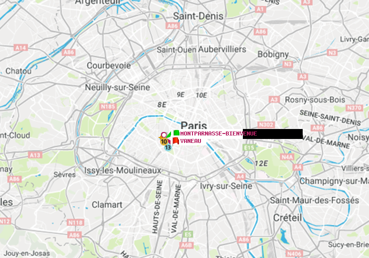 plan itinéraire ratp de Montparnasse-Bienvenue à Vaneau
