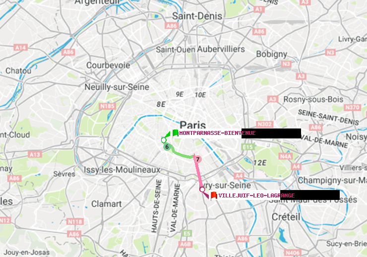 plan itinéraire ratp de Montparnasse-Bienvenue à Villejuif-Léo Lagrange
