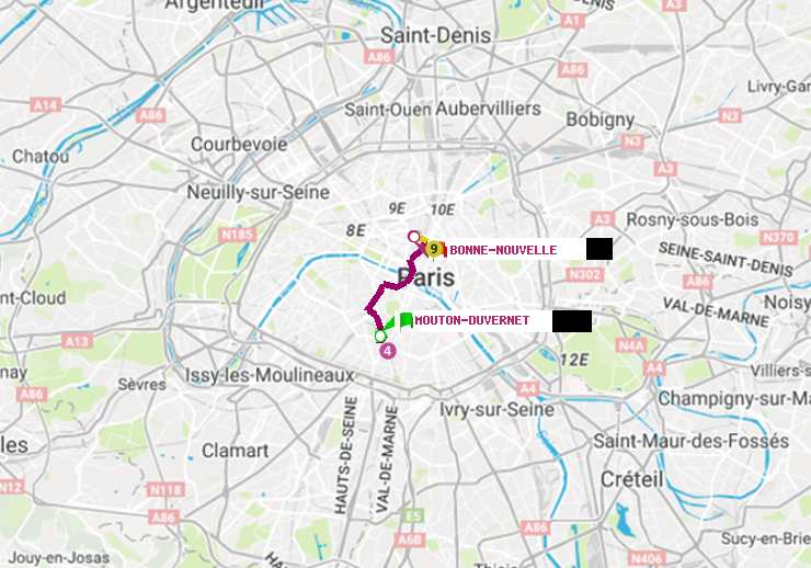 plan itinéraire ratp de Mouton-Duvernet à Bonne Nouvelle