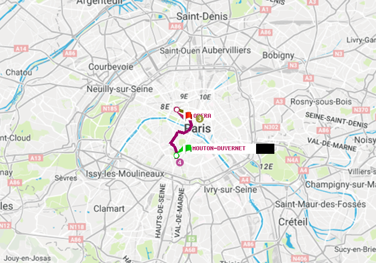plan itinéraire ratp de Mouton-Duvernet à Opéra