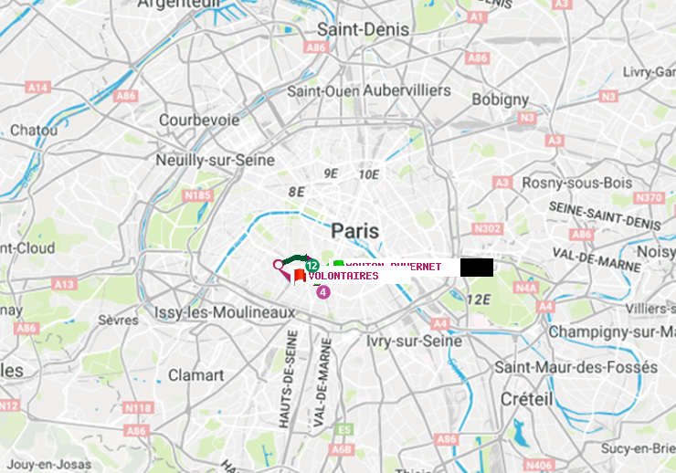 plan itinéraire ratp de Mouton-Duvernet à Volontaires