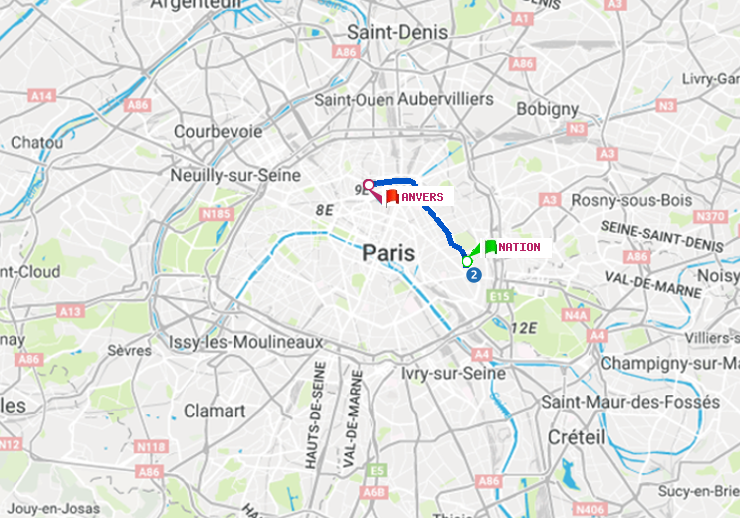 plan itinéraire ratp de Nation à Anvers