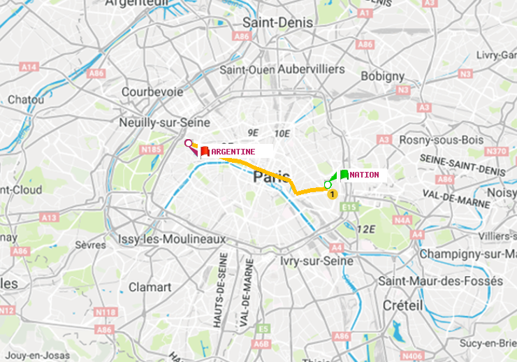 plan itinéraire ratp de Nation à Argentine