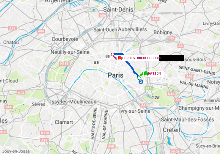 plan itinéraire ratp de Nation à Barbès-Rochechouart