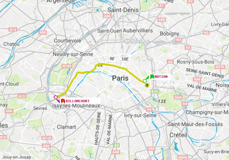 plan itinéraire ratp de Nation à Billancourt