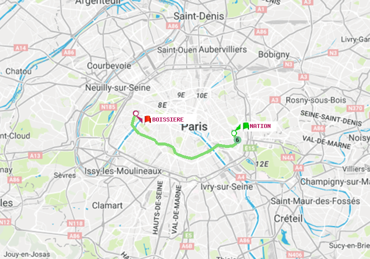 plan itinéraire ratp de Nation à Boissière